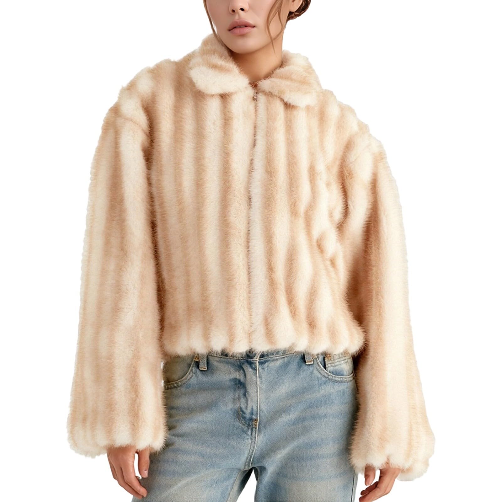 Chaqueta sintética de Lujo, cálida y acogedora, de Forro Polar, Abrigo de Invierno Informal de Manga Larga con Bolsillos, cómodo y de Corte Holgado, Mujer, Prenda Exterior otoño e Invierno