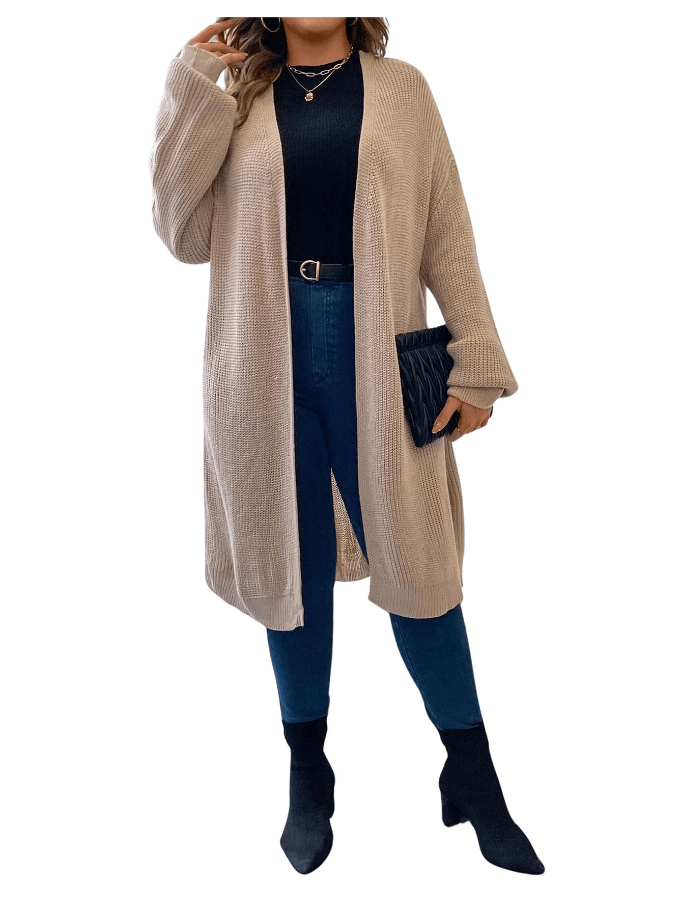 SOLY HUX Women's Plus Size Plaid Cardigan - Fuzzy Fleece Open Front Coat For Fall & Winter - View #8