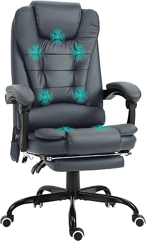 Miniatura 64 de Vinsetto Silla de oficina de masaje vibratorio de 7 puntos, silla de computadora de respaldo alto con soporte lumbar, reposapiés, respaldo