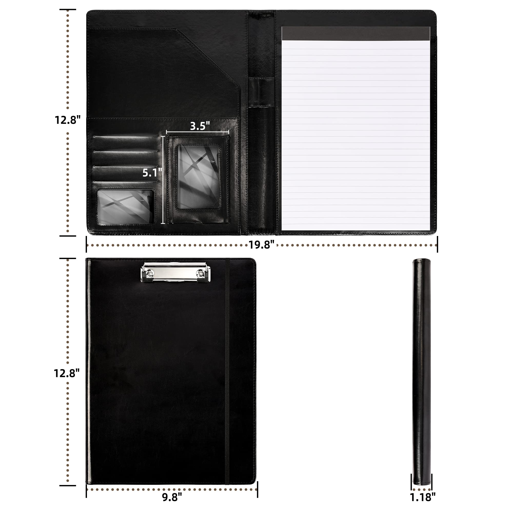 Ospelelf Leder Portfolio für Männer Klemmbrett Notizblock Business Schwarz Padfolio Flexible Portfolios
