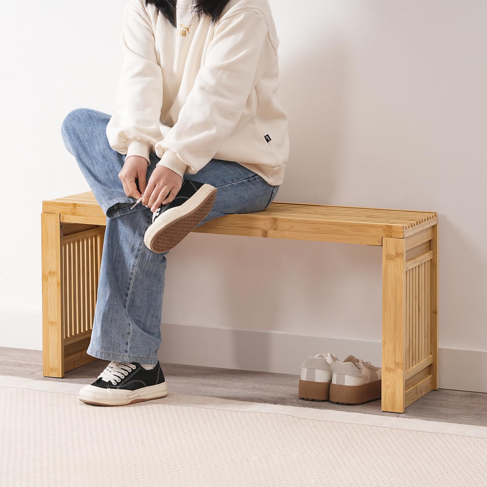 HOOBRO Banc de Salle à Manger en Bambou, Entrée 90 cm, Tabouret de Cuisine pour 2 Personnes, Banc à Chaussures, pour Salle à Manger, Entrée, Chambre, Couleur Bambou EYL16CD01