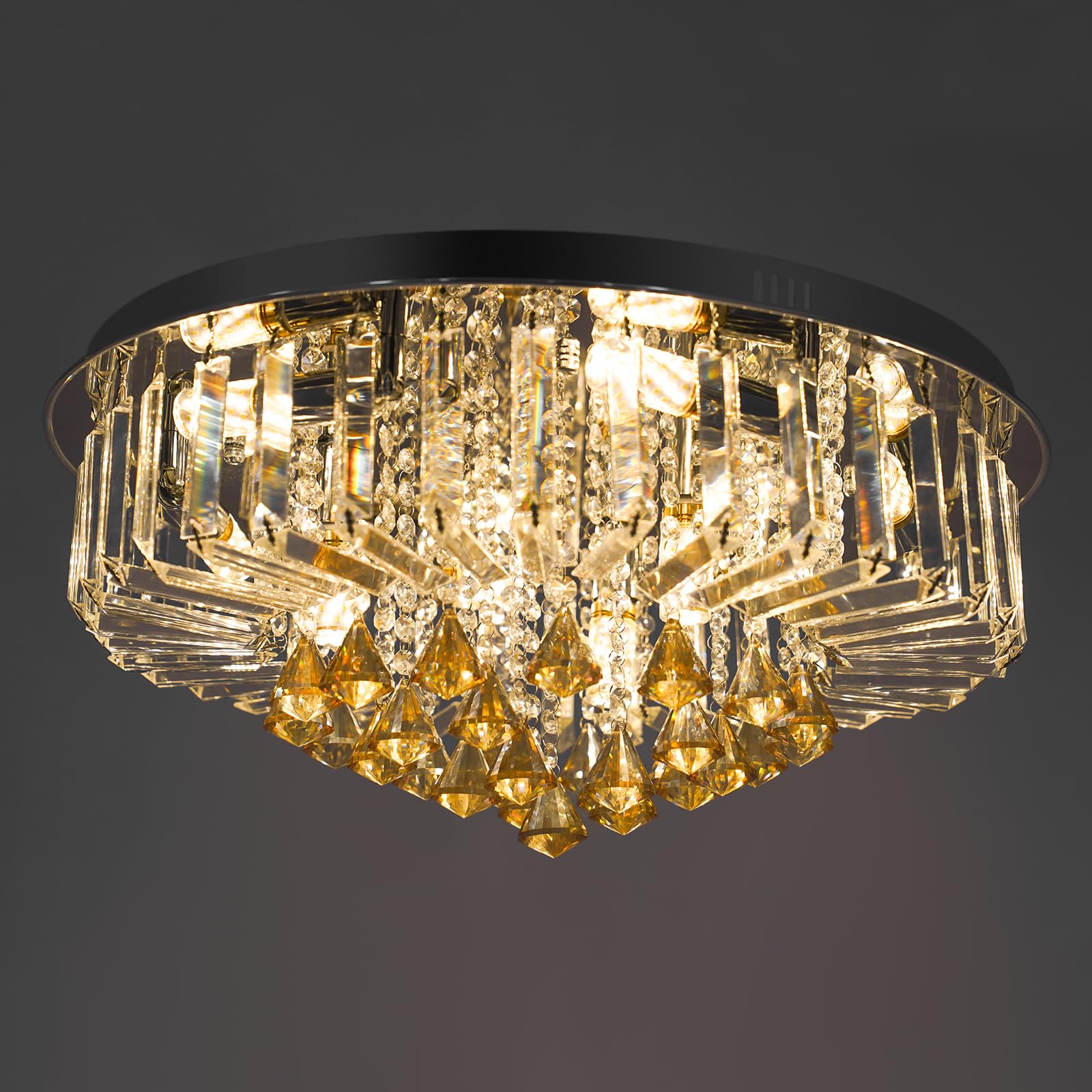 Modern Kronleuchter Kristall Leuchte, Luxus Gold Deckenleuchte, Pendelleuchte LED Kristall Kronleuchter 60CM, Deckenlampe, Deckenleuchte Lampe Beleuchtung Wohnzimme, Für Wohnzimmer E14
