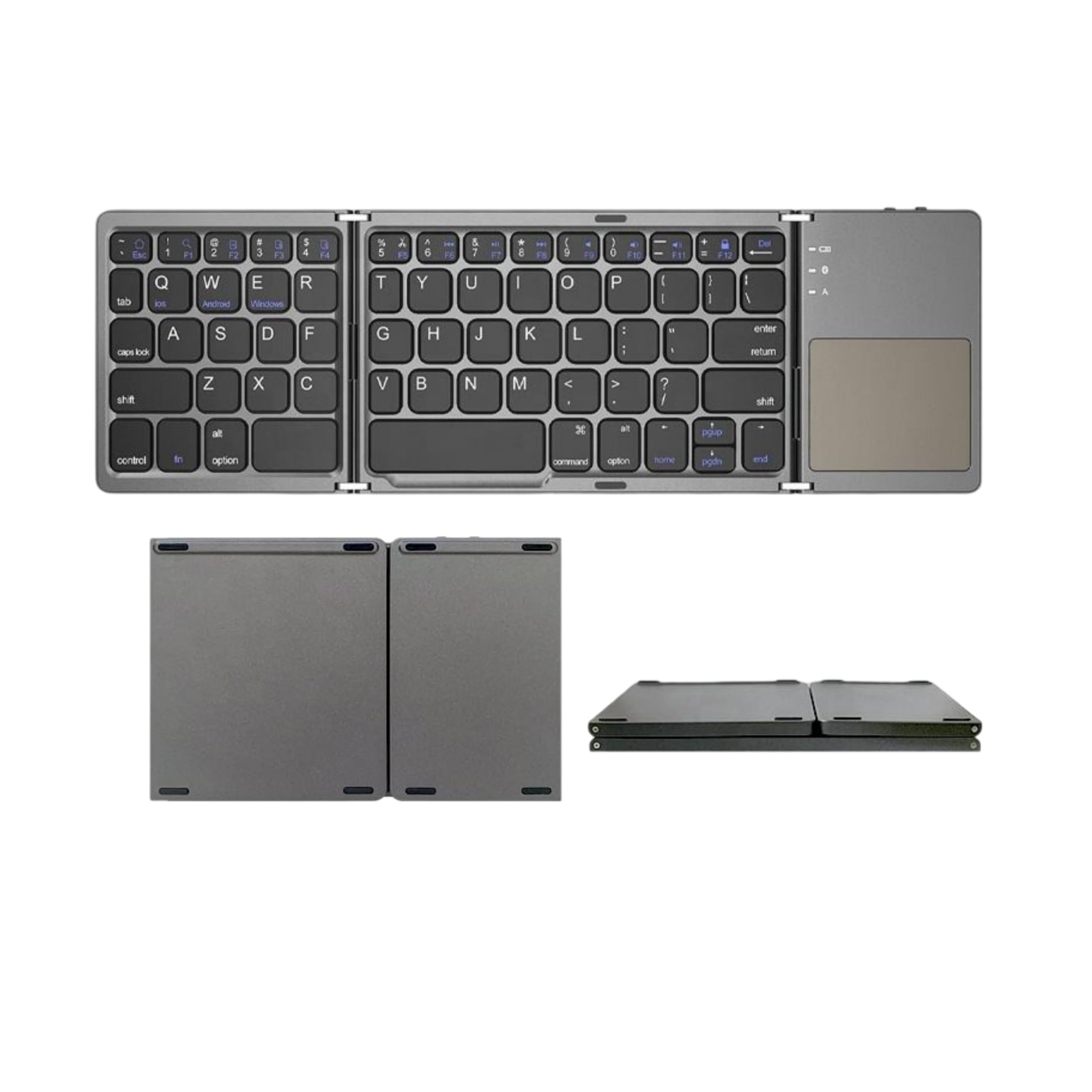 Foldable Bluetooth Keyboard with Touchpad, Rechargeable Slim Travel Tri-Fold Wireless Portable Keyboard, for Tablet, Laptop Black and Silver MFSBTFKBT-image-43