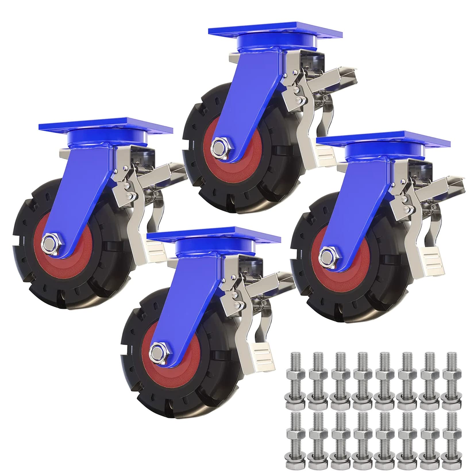 Set di 4 Ruote piroettanti in Gomma Resistenti con Freno, Diametro 200 mm (8"), capacità di carico Industriale, perfette per la Mobilità di mobili e Attrezzature.
