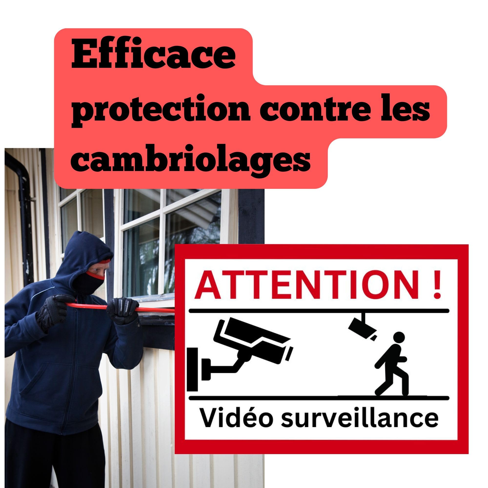10 piezas Autocollants de Vidéosurveillance – Protection Efficace Contre les Cambriolages avec Couleurs de Signal – Resistants aux Intempéries et aux UV Faciles à Appliquer aprox. 80 x 50 mm