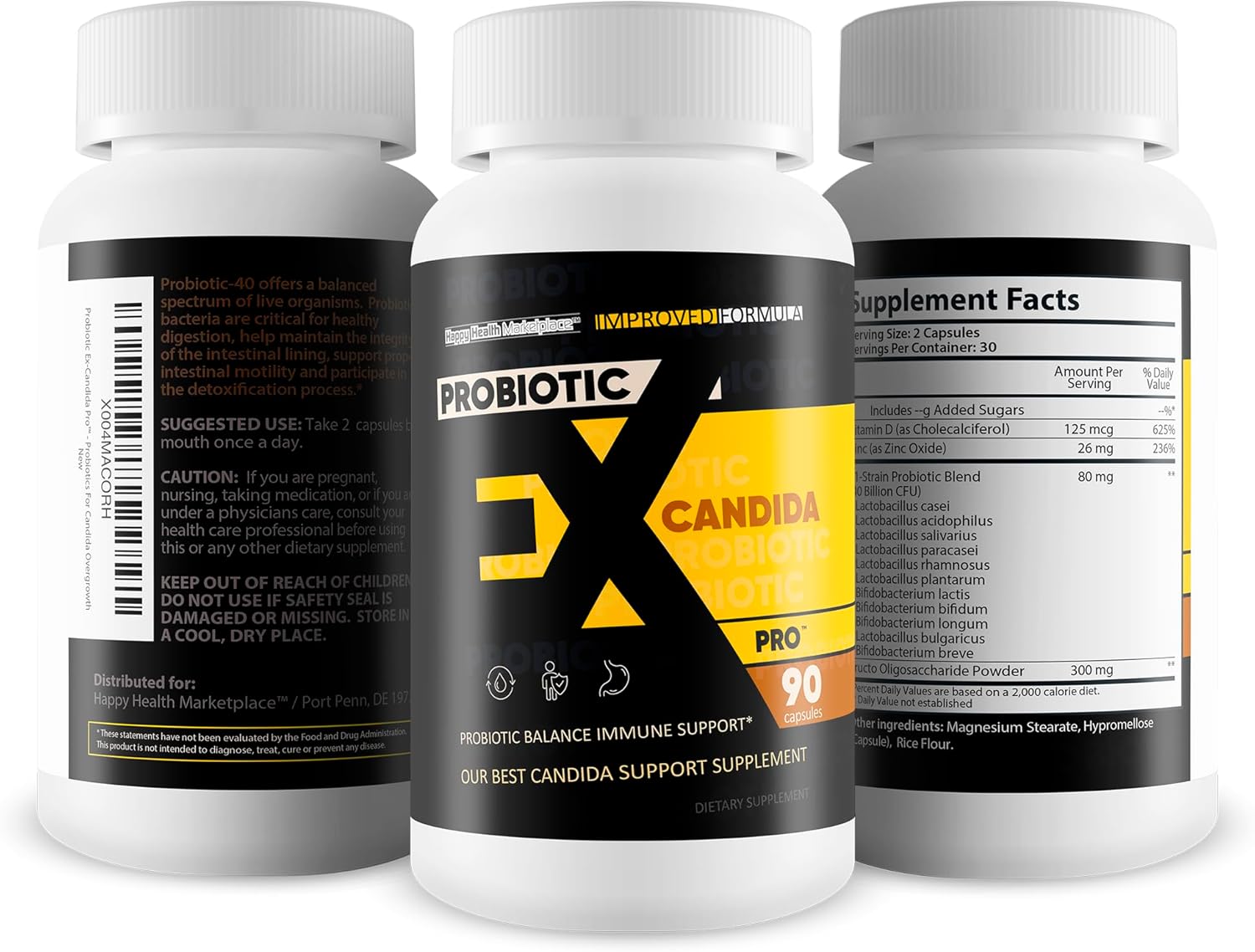 Probiotic Ex-Candida Pro - Improved Candida Formula - Our Best Candida Probiotic Supplement - Candida Cleanse Detox Anti Candida Defense Ex Candida Cleanse Pills Best Probiotics For Candida Overgrowth