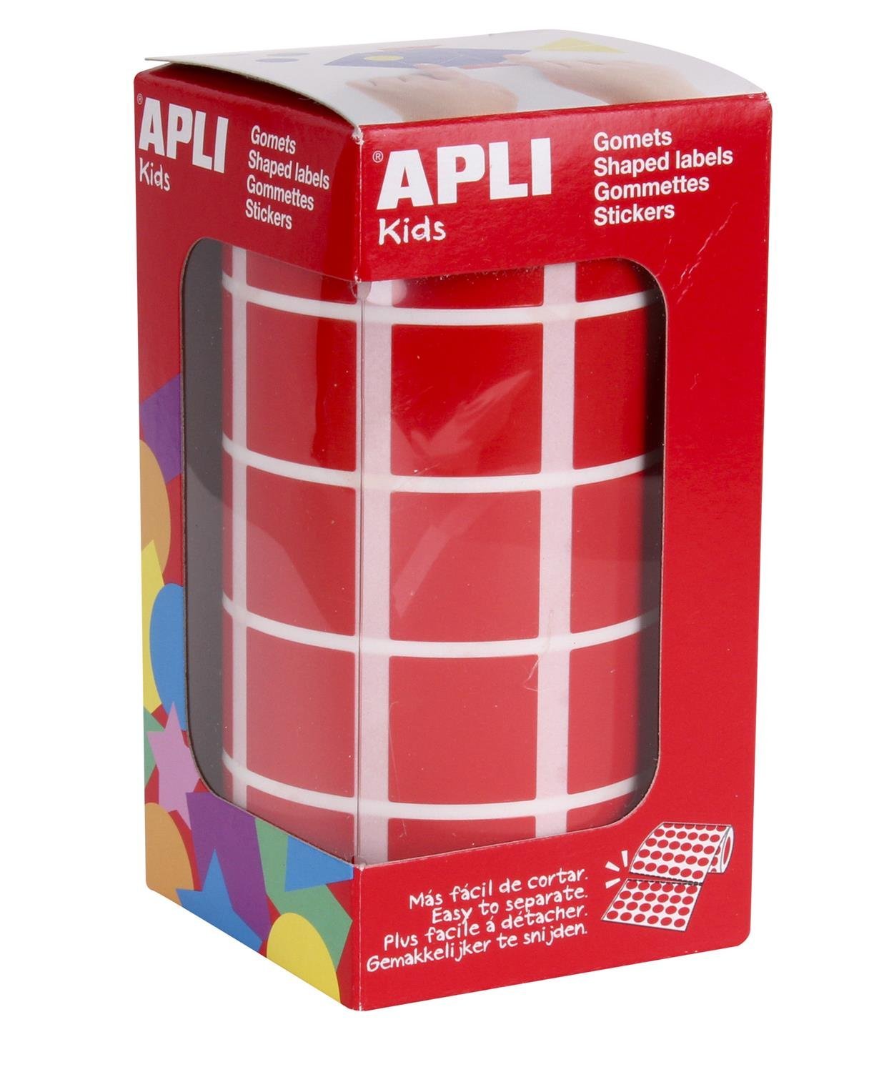 APLI Kids 4877 – Self-Adhesive Square Gomets 20 x 20 mm, Red on Roll of 1770 Stickers