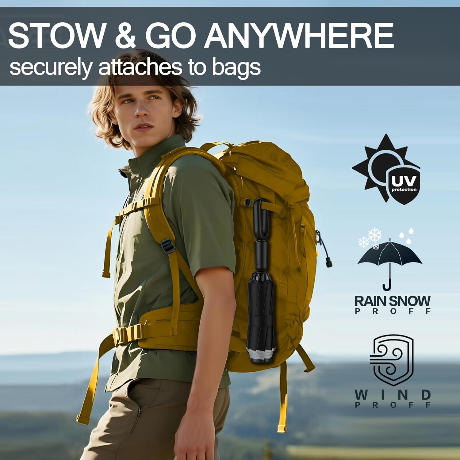 Windproof Compact Travel Umbrella,Large Strong but Light Portable and Automatic Folding Rain Umbrella, small inverted for travel size - Image 5