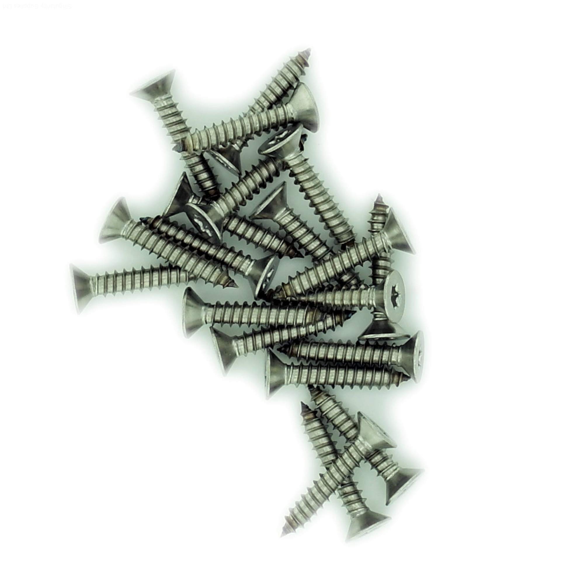 Singularity Supplies Silver No.8 X 1.5 (4.2Mm X 38Mm) Tx Countersunk Self-Tapping Screw - Stainless Steel (A2) (Pack Of 20)