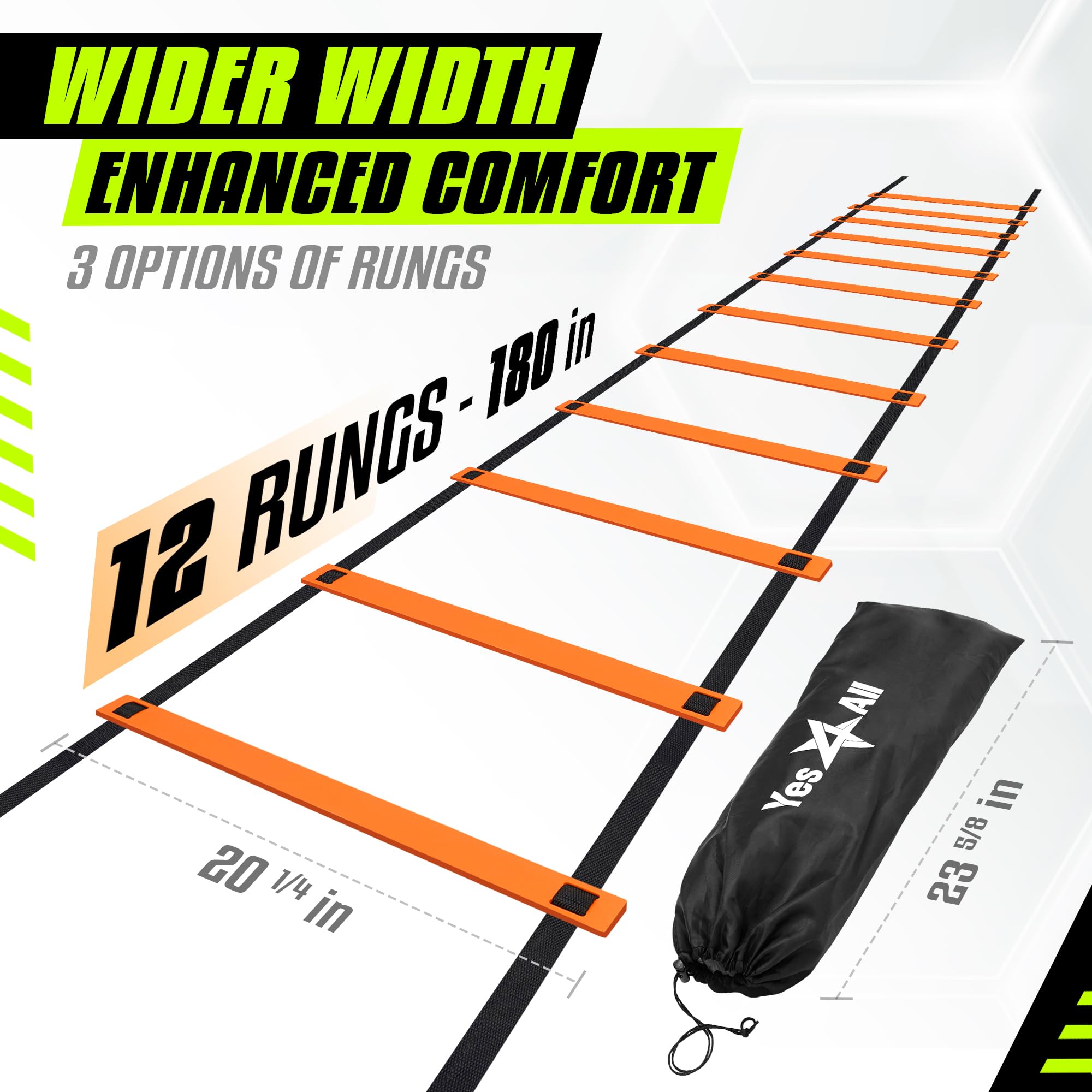 Yes4All 8/12/20 pioli, Fino a 7,6 Metri, Ultimate Agility Ladder Speed Training Equipment con Multi Colori, Borsa per Il Trasporto Inclusa