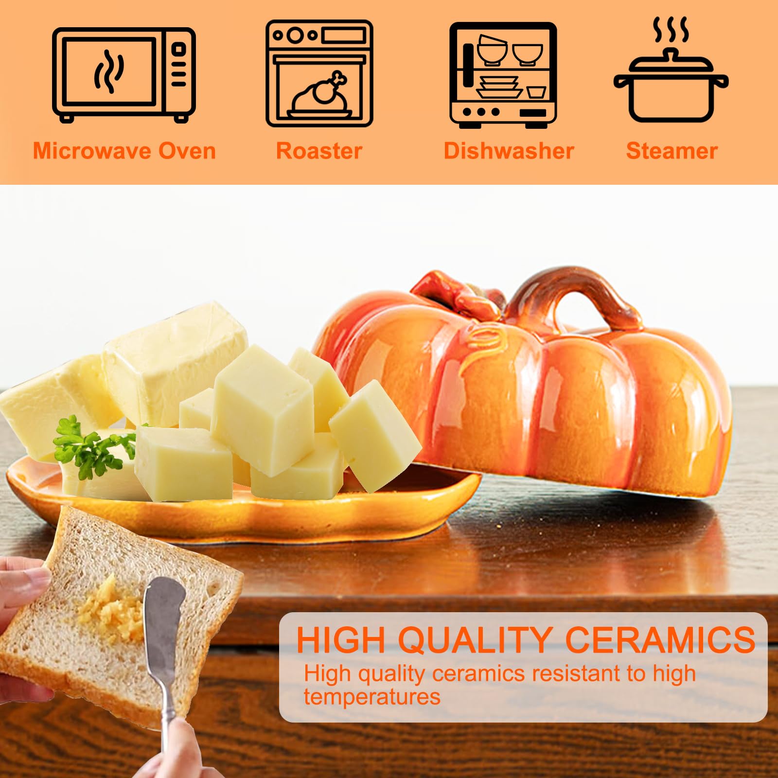 Beurrier En Céramique Forme Citrouille Avec Couvercle - Plat Multifonction Pour Beurre, Fromage, Halloween, Thanksgiving