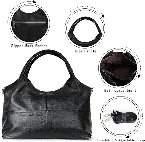 Miniatura 4 de KOGTLA Bolsos de cuero vegano para mujer con correa de bandolera desmontable, bolsos de mano para damas, bolsos tote estilo hobo con asa superior