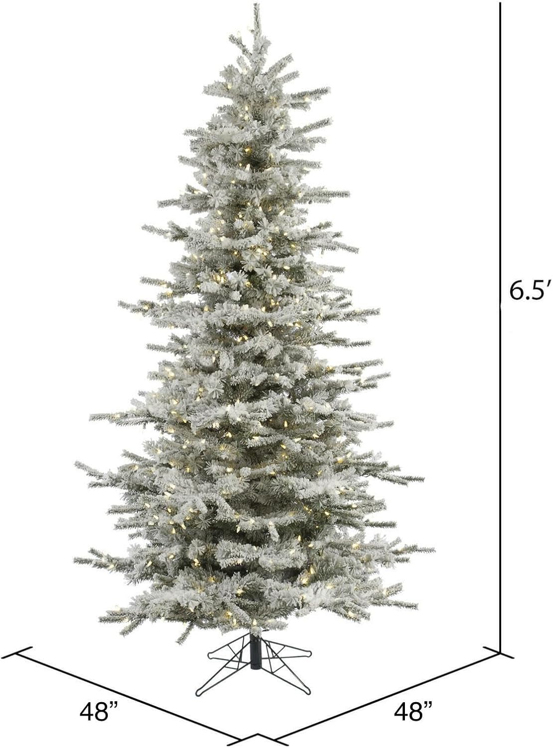 Vickerman 6.5' Tall Flocked Sierra Fir Slim Artificial Christmas Tree, Pure White LED Dura-Lit Lights - Snow Covered Faux Tree - Seasonal Indoor Home Decor