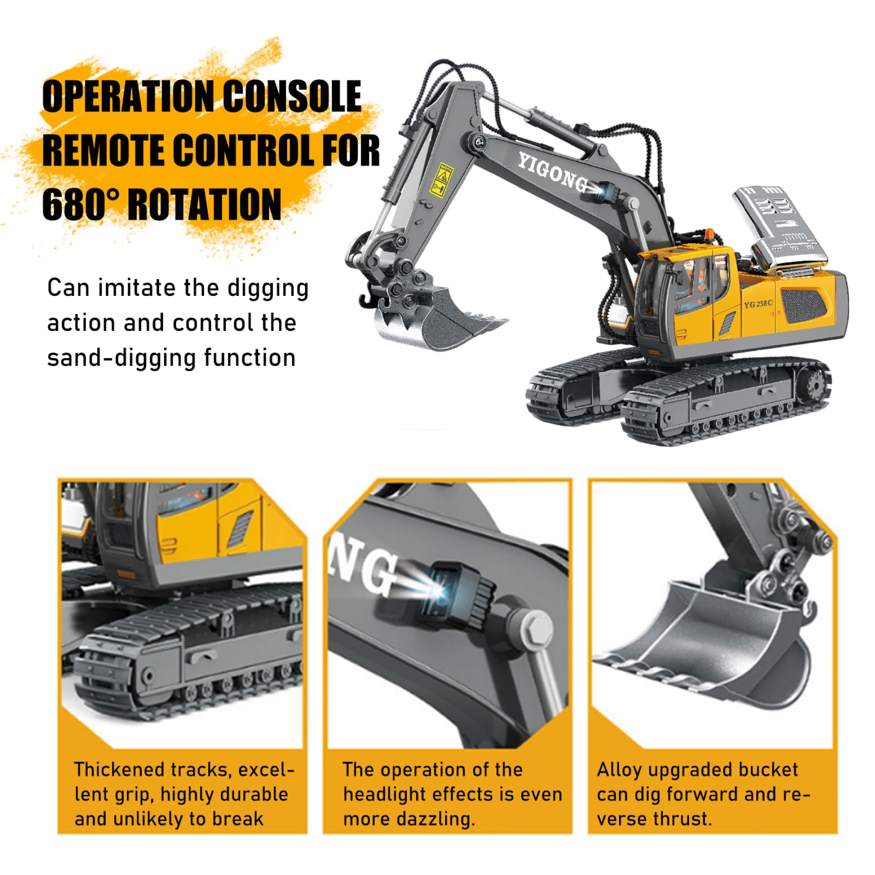 Toys de construction de excavatrice à distance pour garçons, excavatrice télécommandée, véhicules construction en alliage simulé électrique avec lumière et son, jouet rechargeable résistant aux ch