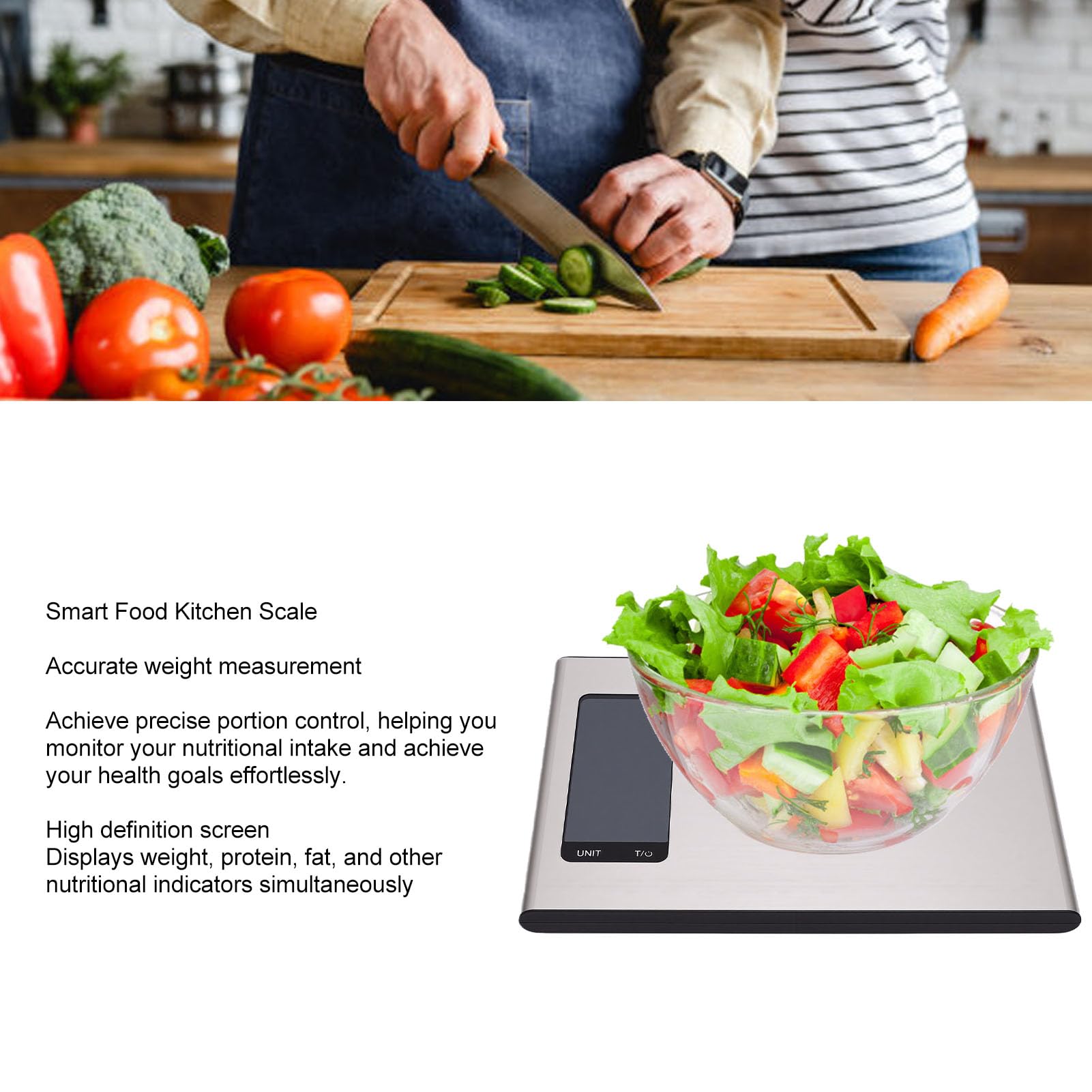 Báscula Digital Alimentos de Cocina, Báscula Cocina Inteligente 0,1 Oz/1 G/Ml, Electrónica Acero Inoxidable para Planificación Positiva de la Dieta Hornear Frutas