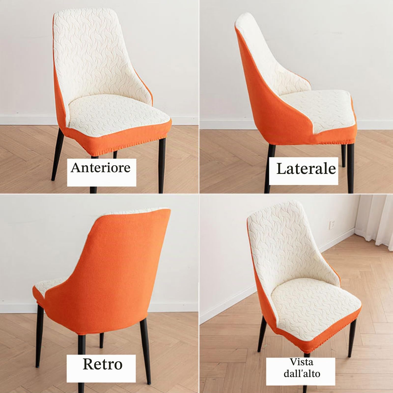 Curvo Coprisedia con Braccioli Basso 6/4/2 Pezzi, Universale Coperture Sedie con Schienale Alto, Elasticizzato Fodere per Sedie da Pranzo Scandinave Copripoltrona da Ufficio Lavable,F,6PCS