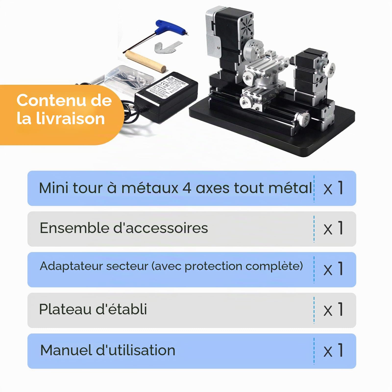ZR® Mini tour rotatif en métal haute puissance 60 W avec base 12 000 tr/min pour bois, métaux, plexiglas, plastique