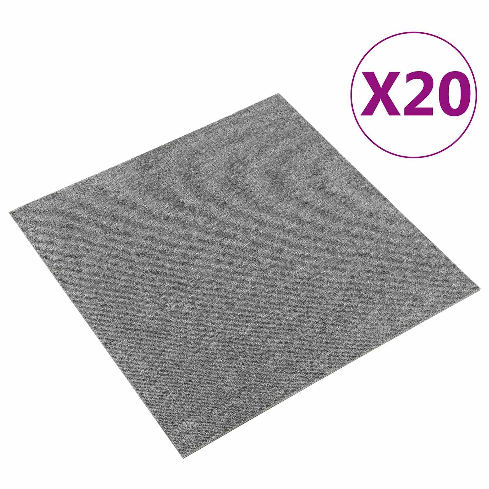 Teppichfliesen 20er Set Grau Anthrazit, Modulare Bodenfliesen 50x50 cm aus 100% Polypropylen für Büro und Wohnbereich, Robuste Auslegeware ca. 5 m² Gesamtfläche, Quadratisch