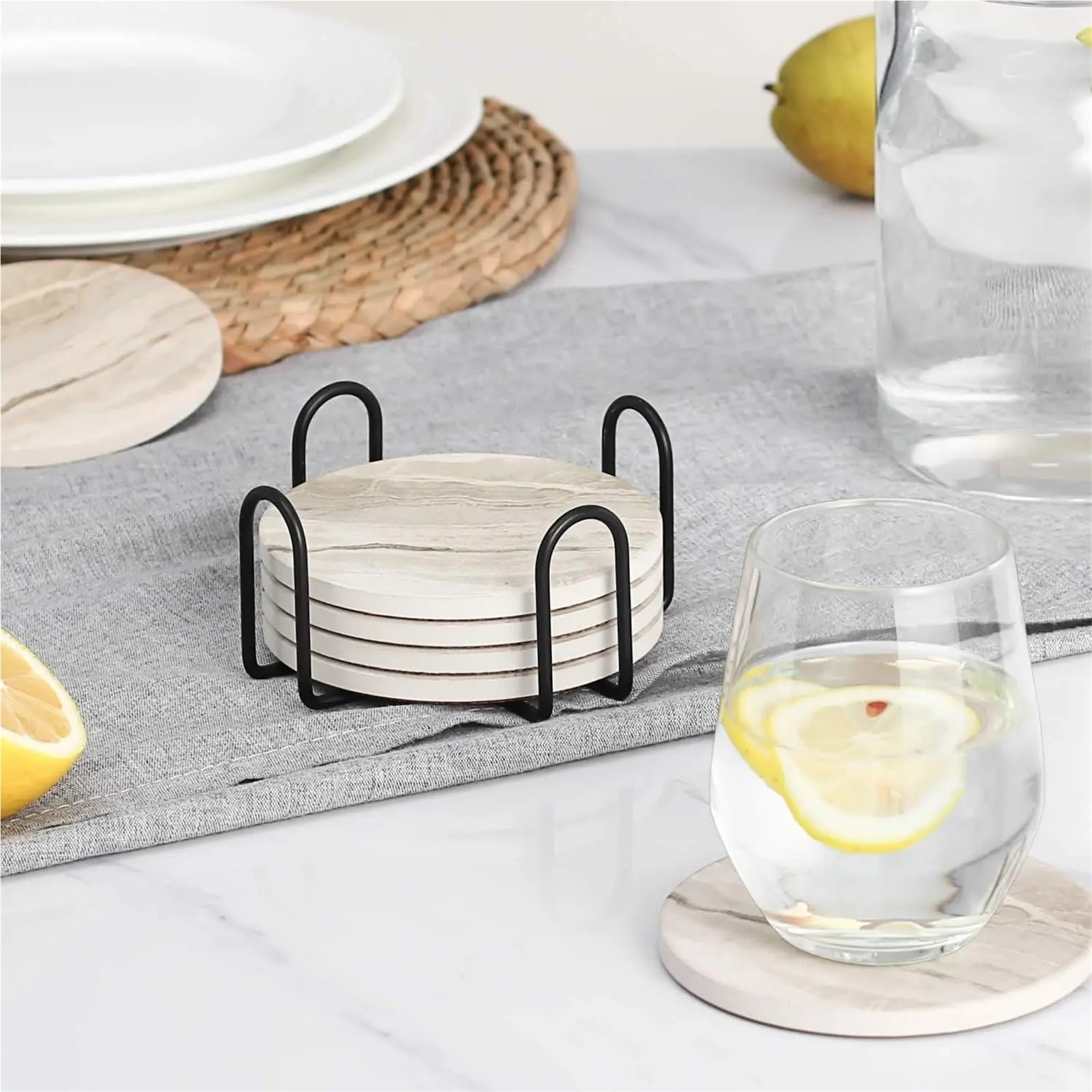 Dessous de Verre Céramique Ensemble de sous-Verres à Boissons 6 pièces avec Support