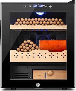 Electric Cigar Humidor, 50L 300 Counts Large Capacity,Thermostatic Cooling Humidor Cabinet with Spanish Cedar Wood Shelves, Digital LED Screen, Safety Lock, Father's Day Gift for Men