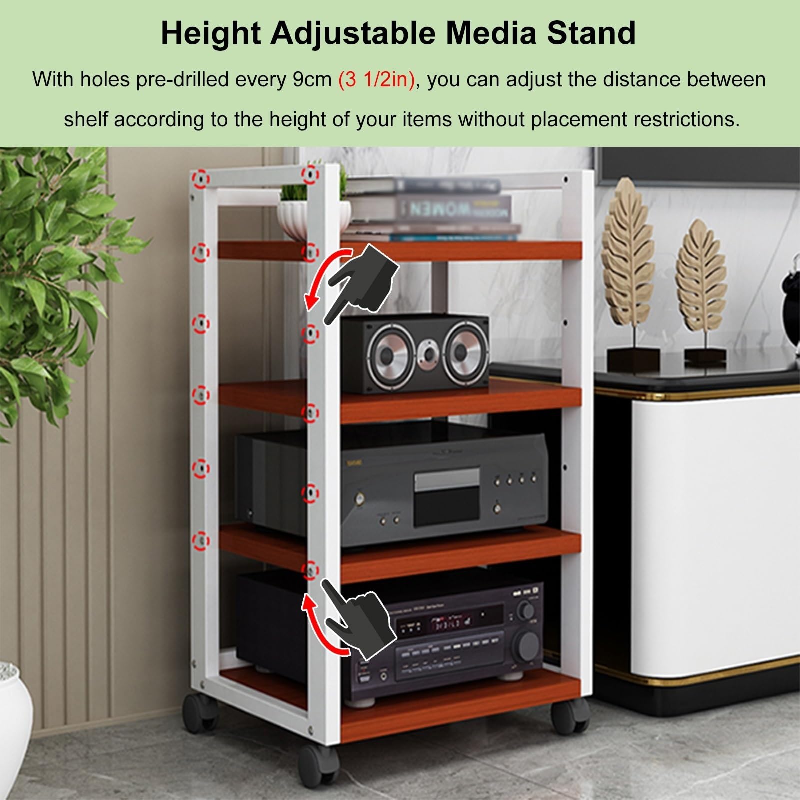 Mueble Equipo Hifi Estante para equipos de audio con ruedas, estante para medios de almacenamiento de DVD de 3 y 4 niveles de alta resistencia/bastidores y soportes de alta fidelidad para(C,3 Tiers)