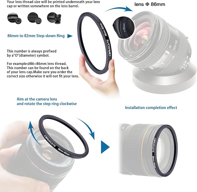 3 Piezas Anillos Adaptadores de Filtro 86-82mm/86-77mm/86-95mm miniatura 3