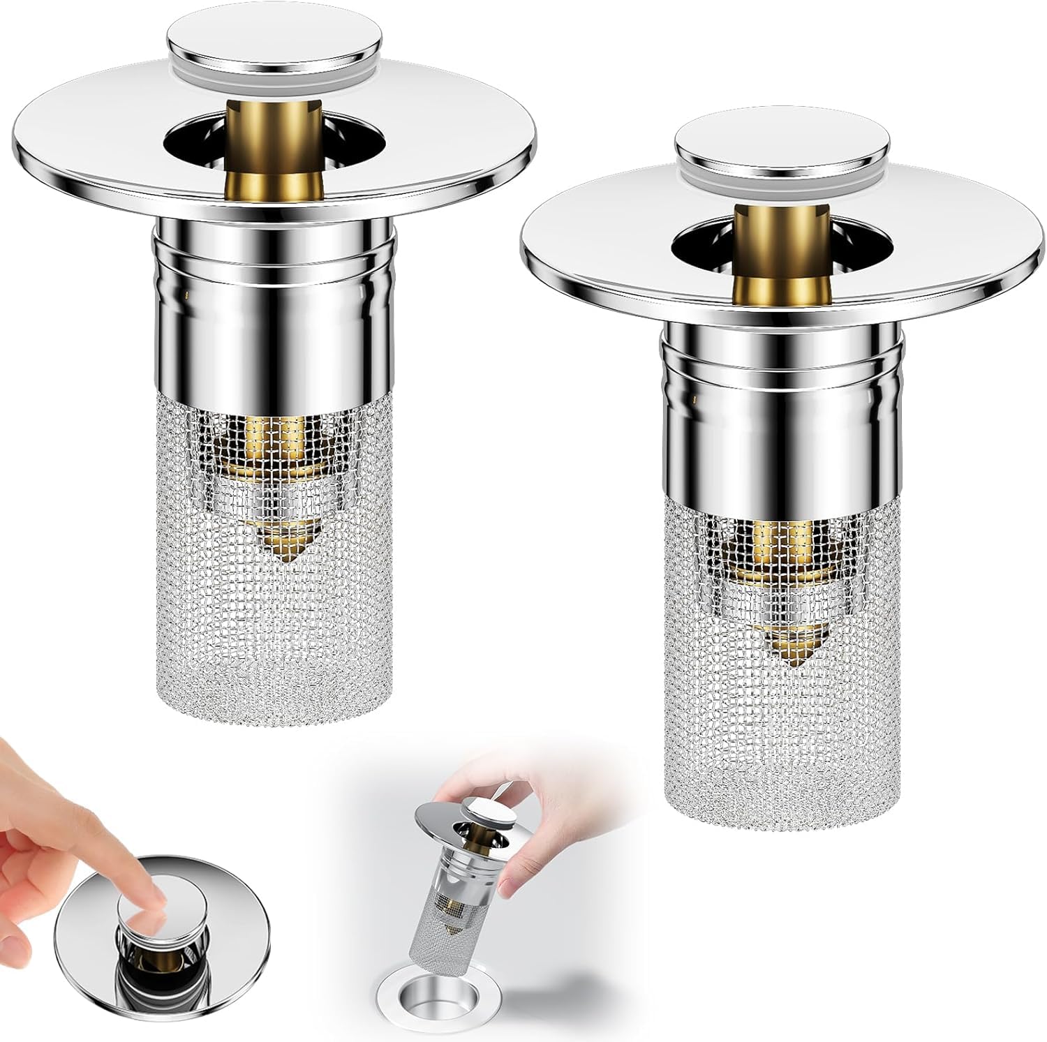 Stainless Steel Strainer Basket Hair Catcher, Bathroom Sink Strainer for Bathroom Sink Stopper Replacement (2)
