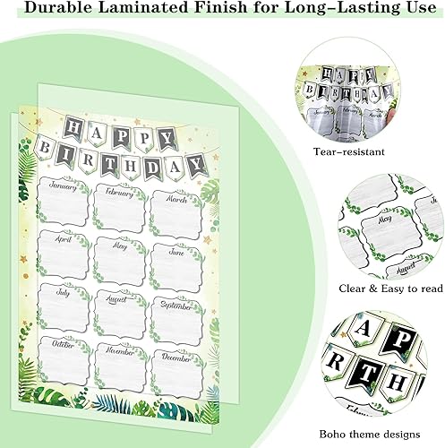 Miniatura 6 de WhatSign Tabla de cumpleaños de estilo bohemio para el aula, póster de feliz cumpleaños, calendario de cumpleaños para pared, reutilizable, tablón