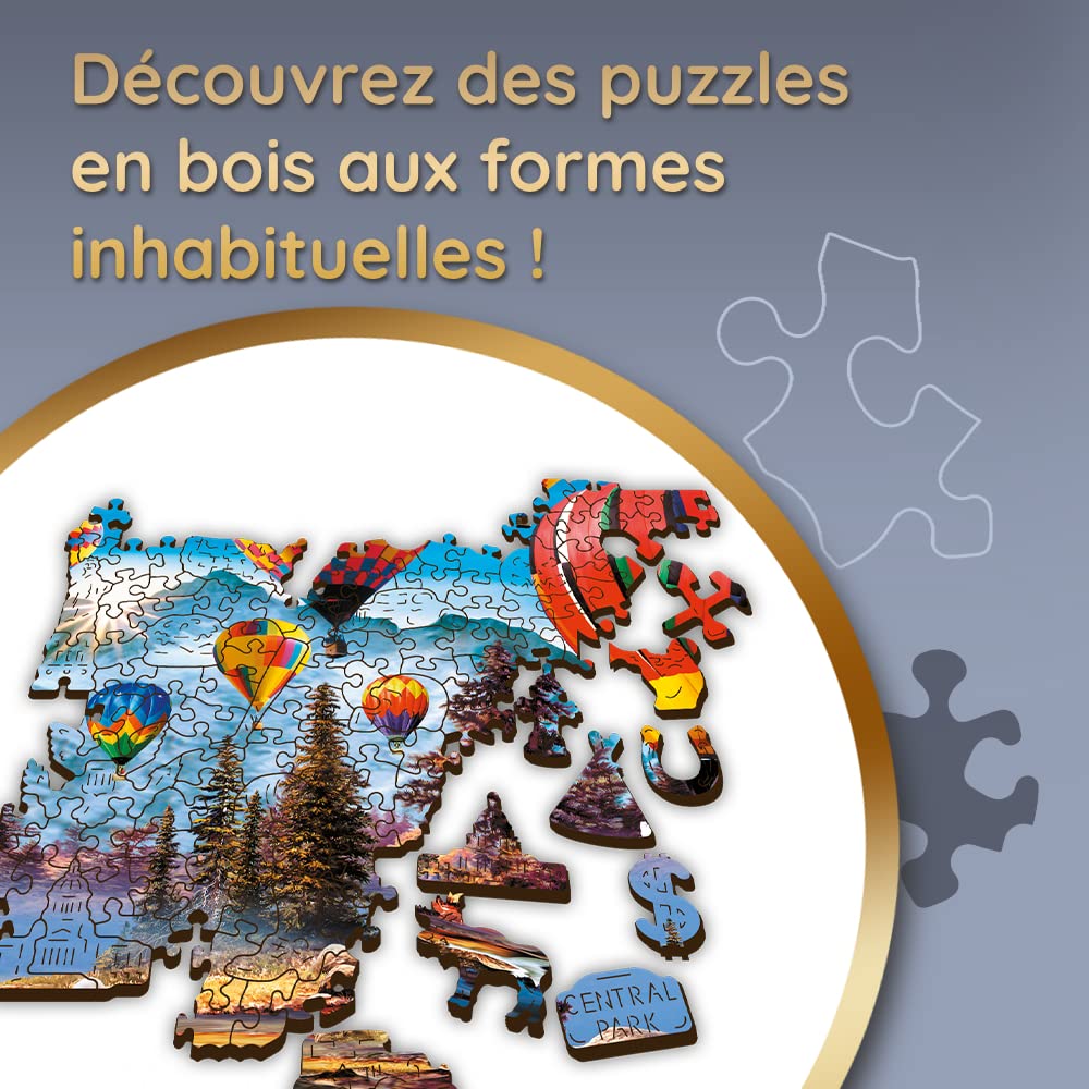 Trefl - Puzzle en Bois, Ballons Colorés - 1000 Pièces, Artisanat en Bois, Formes Irrégulières, 100 Figures De Monuments Et Symboles Américains, Puzzle Moderne De Qualité Supérieure, Bricolage