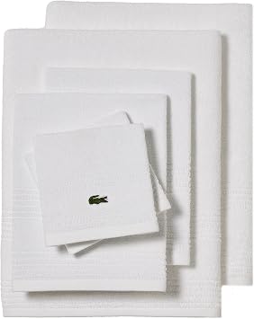 Lacoste Grand Slam 6-Piece Towel Set Soft and Absorbent 100% Cotton Towels for Bathroom, Quick-Drying Includes 2 Bath Towels, 2 Hand Towels, 2 Washcloths, White