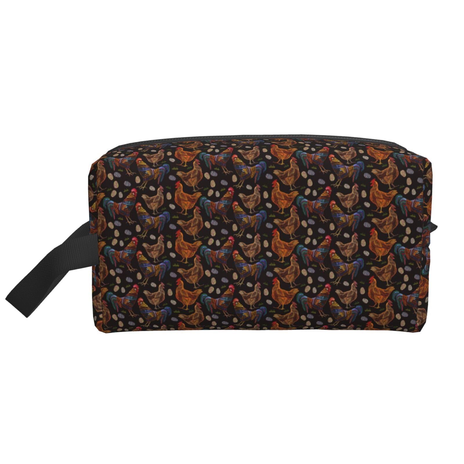 Ercgad Unisex White Chicken Print Print Large Capacity Travel Toiletry Bag Cosmetic Pouch Daily Storage Makeup Case