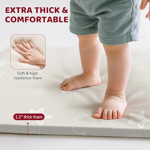Miniatura 3 de Alfombra de juego impermeable de cuero para bebés 47 x 47 pulgadas, alfombrillas de tiempo boca abajo para piso, espuma extra gruesa de 1.2