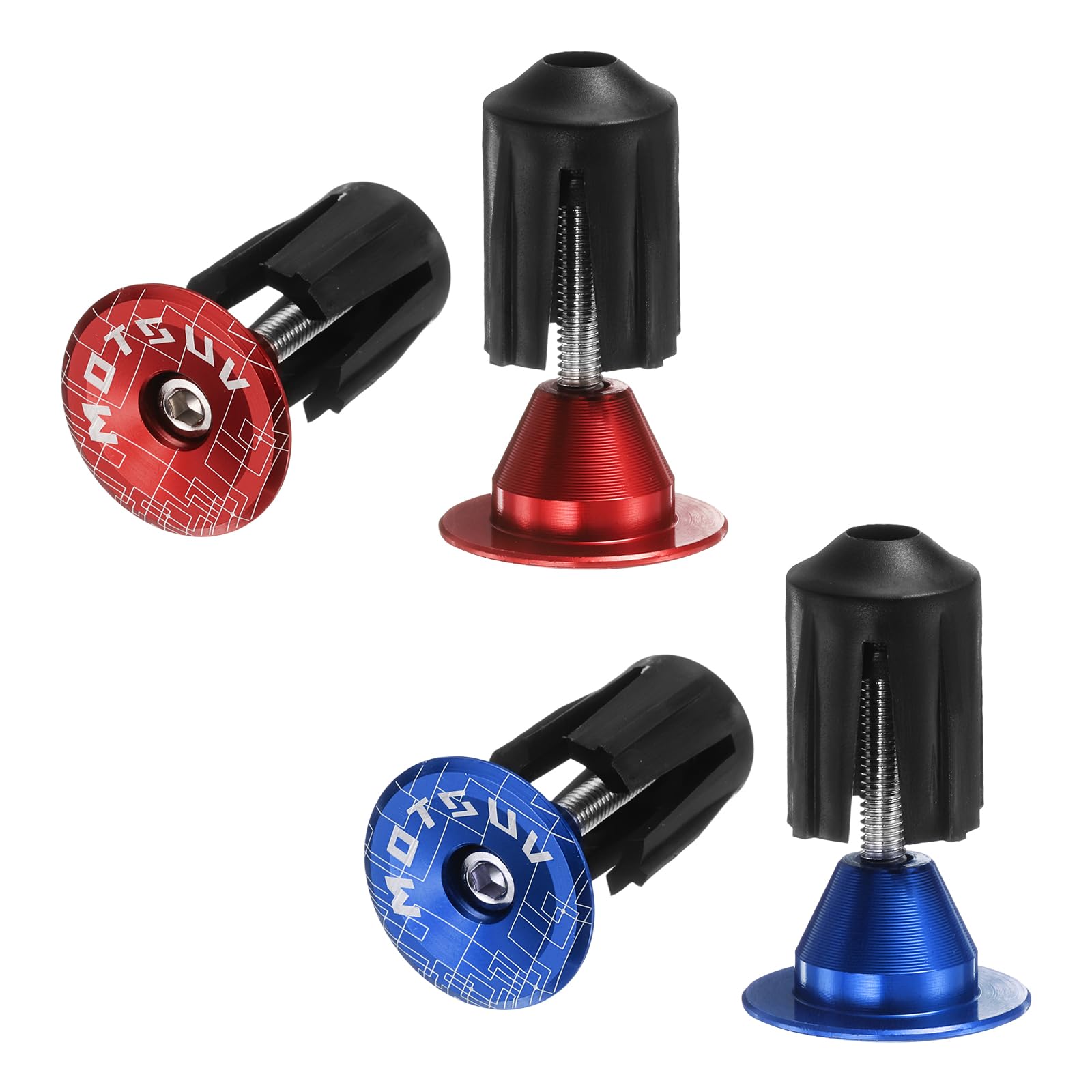 sourcing map 2Pair Bar End Plugs Aluminum Handlebar End Caps Bike Plugs 0.7oz Expanding Locking for MTB Road BMX Fixed Gear Bike, Red Blue