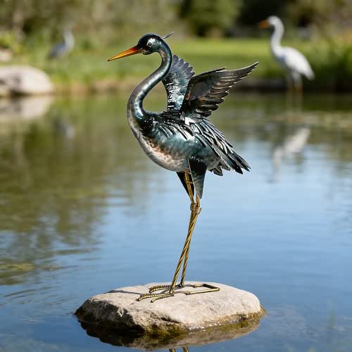 chisheen Crane Garden Statue Metal Heron Outdoor Decor Yard Art