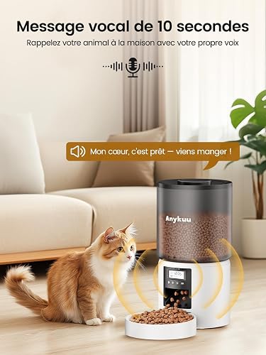 Distributeur Croquettes Chat Automatique 4L Distributeur Croquettes Cha, Fonction Vocale 10s, 6 Repas par Jour, Minuterie Programmable Distributeur De Croquettes pour Chats et Petits Chiens - 5