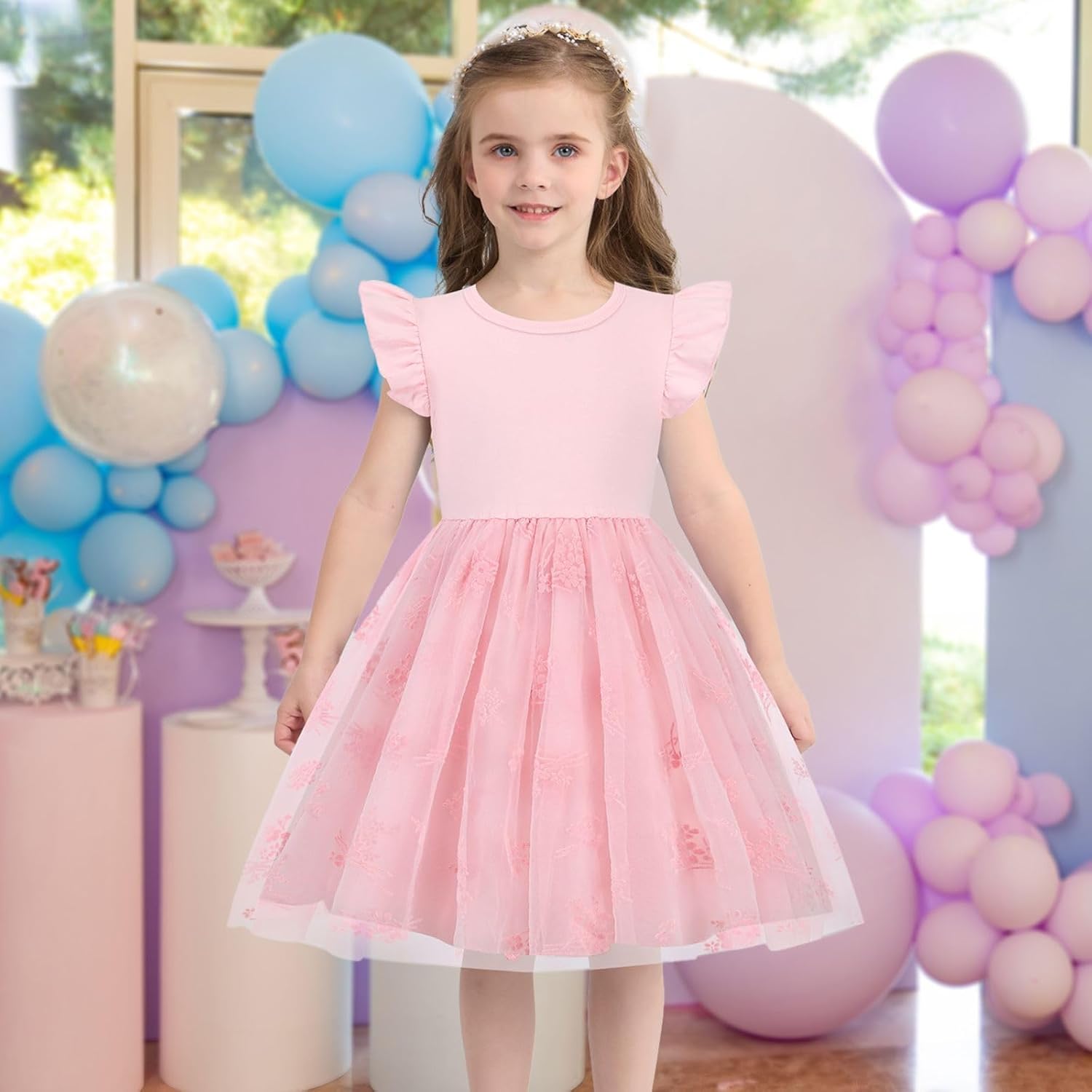 Toddler Baby Girl Dress Little Girls Summer Tulle Tutu Dresses Kids Flutter Sleeve Casual Party Clothes Outfit 2-7Y - Image 2