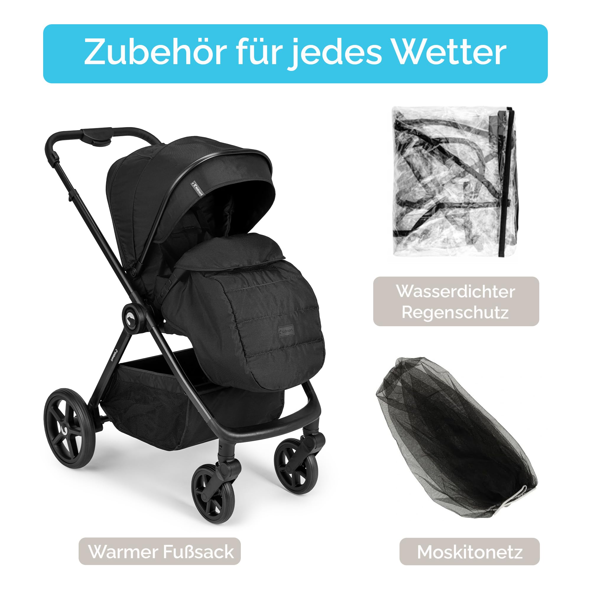 Älskar Buggy Kinderwagen wendbarer Sitz faltbar kompakt bis 22 kg UV-Schutzdach 5-Punkt-Gurt Regenverdeck Moskitonetz Schwarz