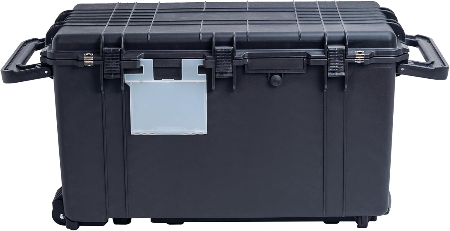 MEIJIA Portable Rolling Waterproof Protective Case,Hard Compact Case With Retractable Pull Handle And Wheels,Customizable Fit Foam Inserted,Elegant Black, 31.02" X19.41" X17.71" - Image 3