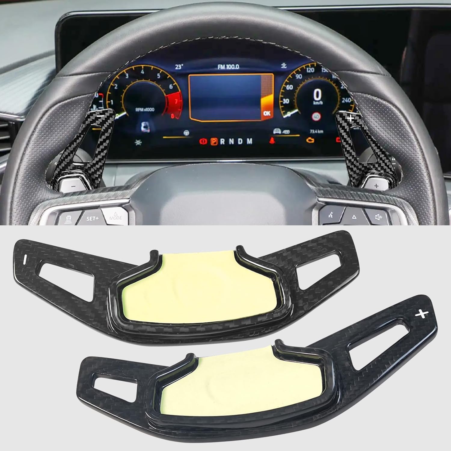 Compatible with Ford Mustang 2024 Real Carbon Fiber Steering Wheel Shift Paddle Extended Cover Trims Accessories (Black 2PCS)