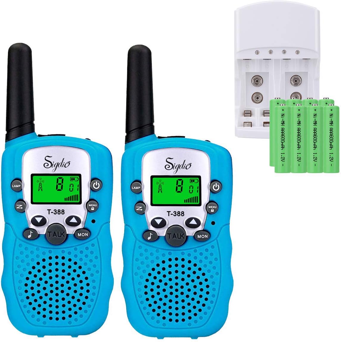 🔥 Flаѕh Sаlе Sigdio Kids Walkie Talkies Rechargeable Walky Talky 22CH FRS 2 Way Radio Kids Toy with Multi-Charger Rechargeable Batteries VOX and Torch (Blue, 8 rechargeable batteries)