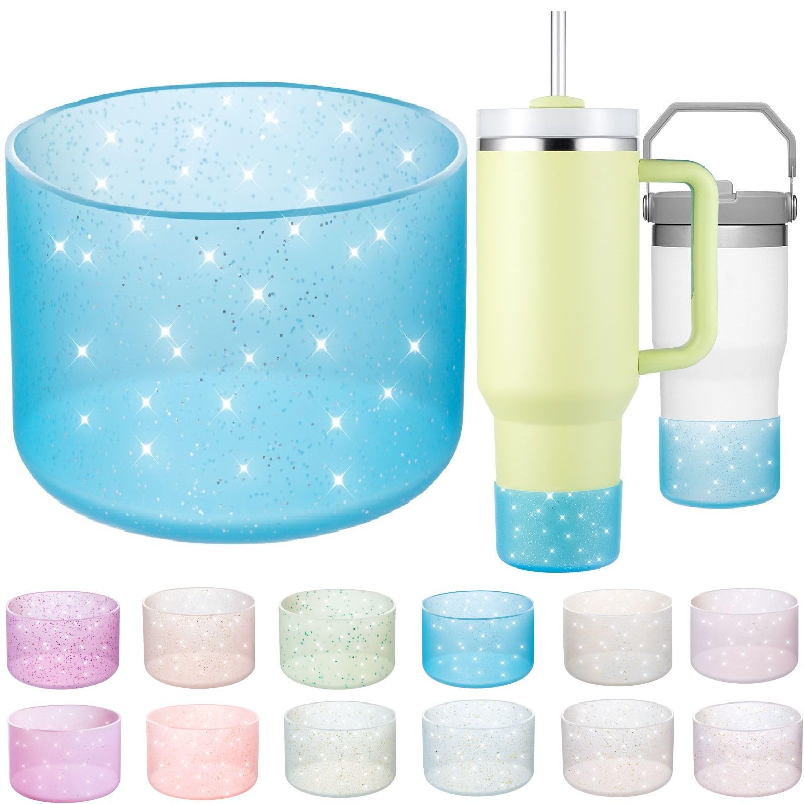 Onlymory Silicone Boot for 30 40 OZ Stanley Cup Accessories, Glitter Boots for Stanley 20OZ 30OZ Tumbler Ice-Flow 16OZ Bottle, Anti-Slip Bling