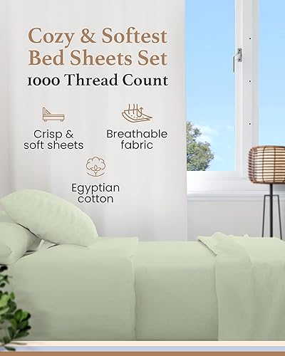 Miniatura 2 de Juego de sábanas tamaño Queen de 4 piezas, 1000 hilos, 100% algodón egipcio, sábanas de satén de lujo estilo hotel, algodón de fibra larga, 1 sábana