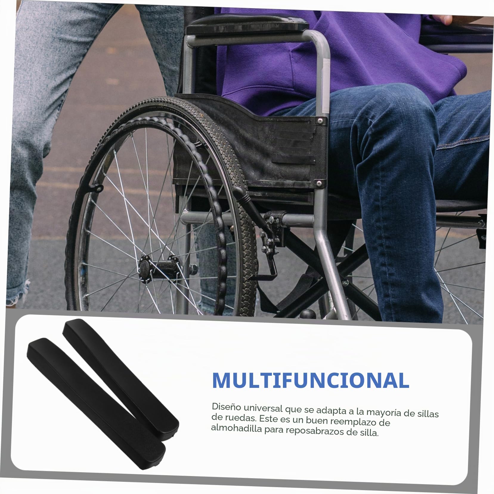 GARVALON Reposabrazos Par de Almohadillas Negras Silla de Ruedas Acolchado de Espuma Pu Superficie Resistente al Desgaste y Comodidad Excepcional para Accesorios de Silla de Ruedas