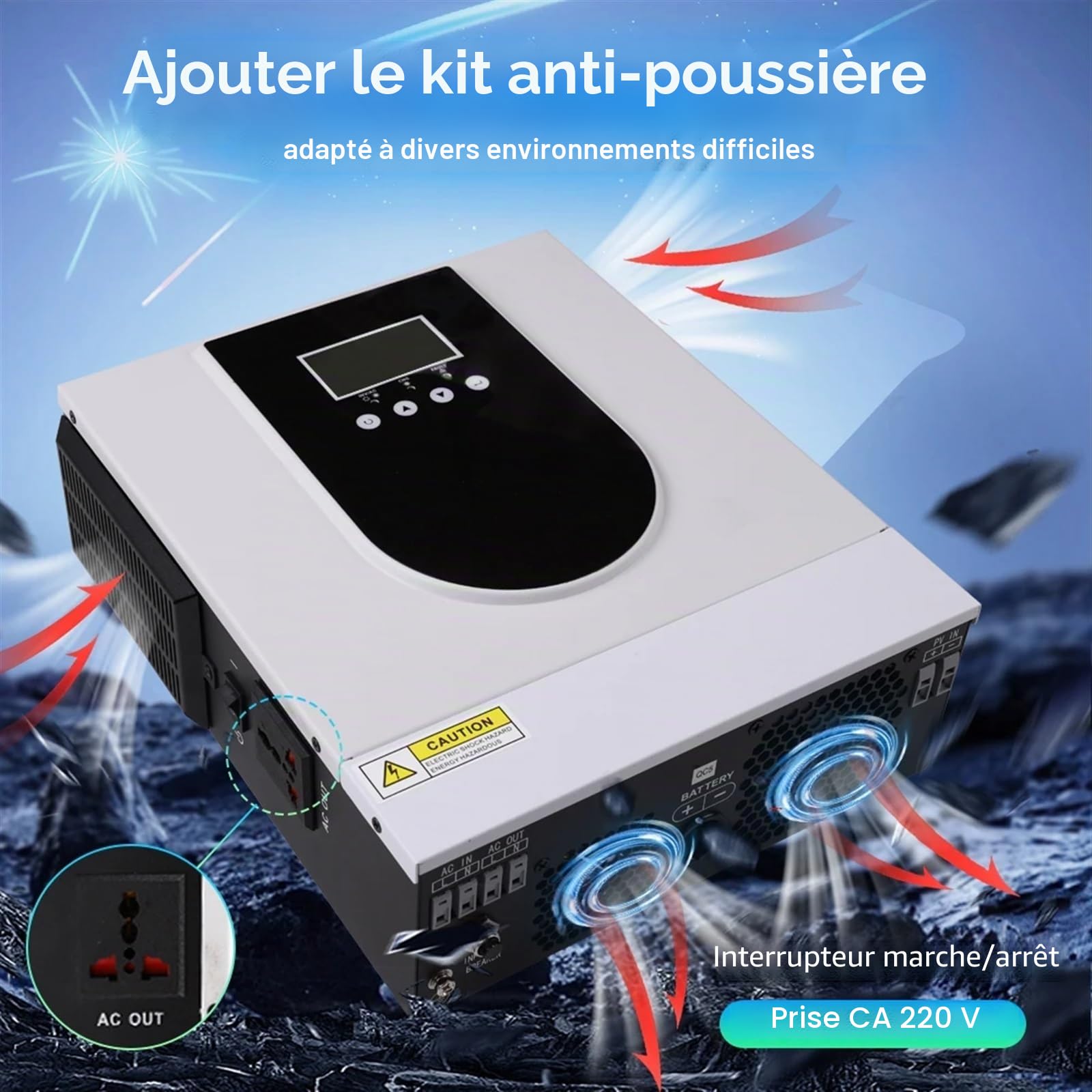Onduleur de Puissance, Onduleur Hybride Solaire 1000W 1500W Onduleur Solaire Hybride 1000W avec contrôleur de Charge MPPT 80A Max PV 150V 1.5KW,Polyvalent(SY-1.0KW-12V)