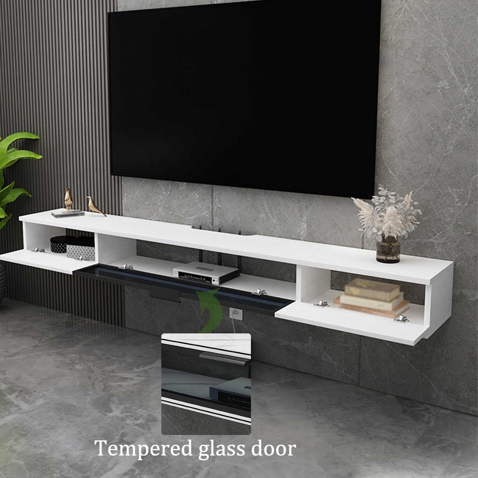 Moderne schwebende TV-Konsolen-Wandhalterung, stilvolles weißes Aufbewahrungsregal mit Rockboard-Design, vielseitiges Hängeregal für Wohnzimmer und Schlafzimmer, schwarzes S-Muster (80 x 23 x 20,4 cm)