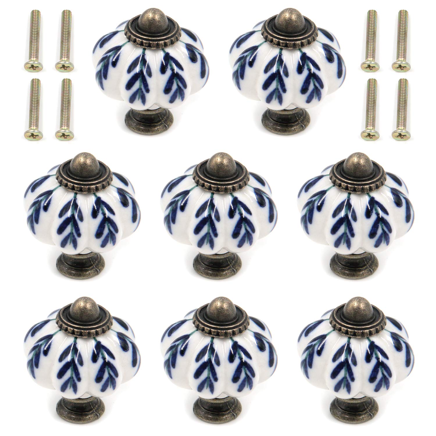 Boutons de tiroir en céramique bleu et blanc Geesatis