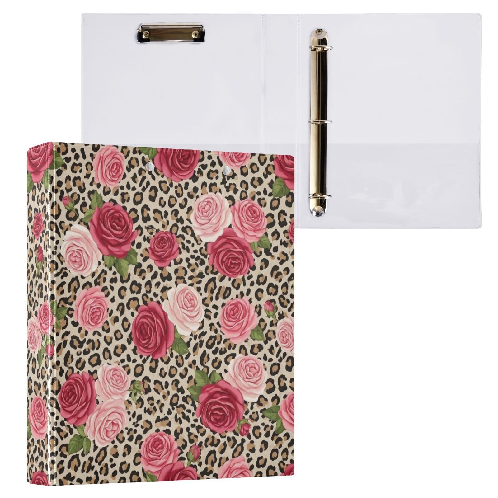 Red Roses Green Leaves 3 Ring Binder, Flexible D Ring Binder with Pockets, 3 Ring Binders for School, College, Office (2 Pack)
