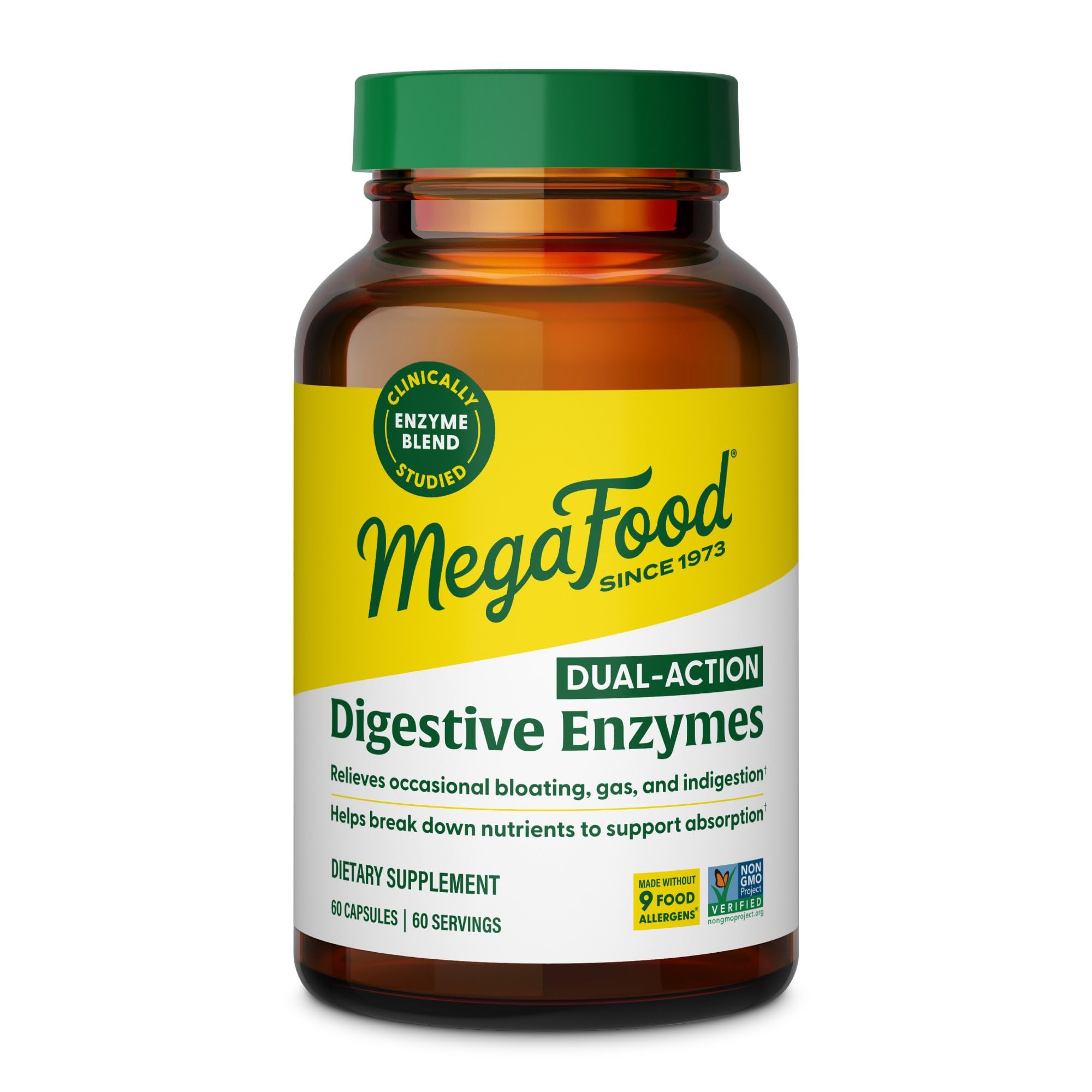 MegaFood Dual-Action Digestive Enzymes for Women & Men, 60 Capsules