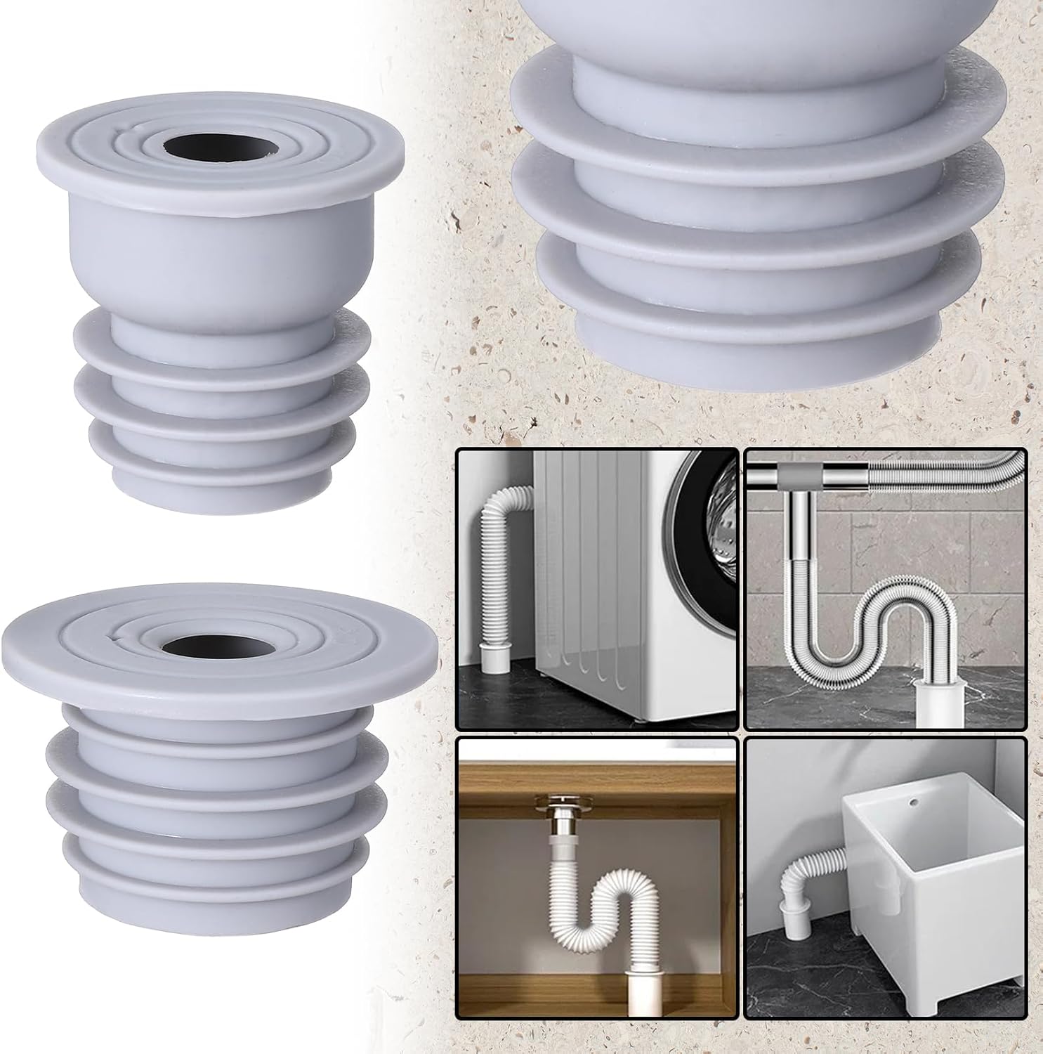 Washing Machine Drain Hose Seal 2 Pack Silicone Sealing Plug Leak-Proof Drain Seal Silicone Sealing Stopper Cover Cap for Washer Drainage Plumbing Pipe Sink Laundry Bathroom (35-40mm & 45-50mm)