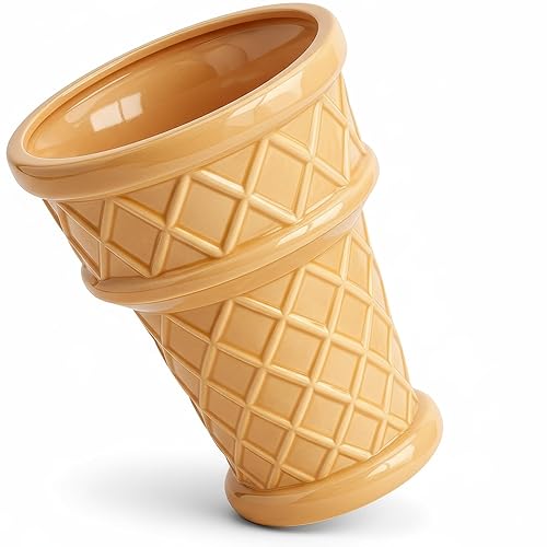 Nebula Colors Fun&Unique Ice Cream Cone Flower Planter Charming 7inch tall x 3.5inchbottomwide x 5.3inchupperwide Ceramic Vase for Indoor & Outdoor Home Decor-Quirky Retro Garden Art for Plant Lovers - Standard Size